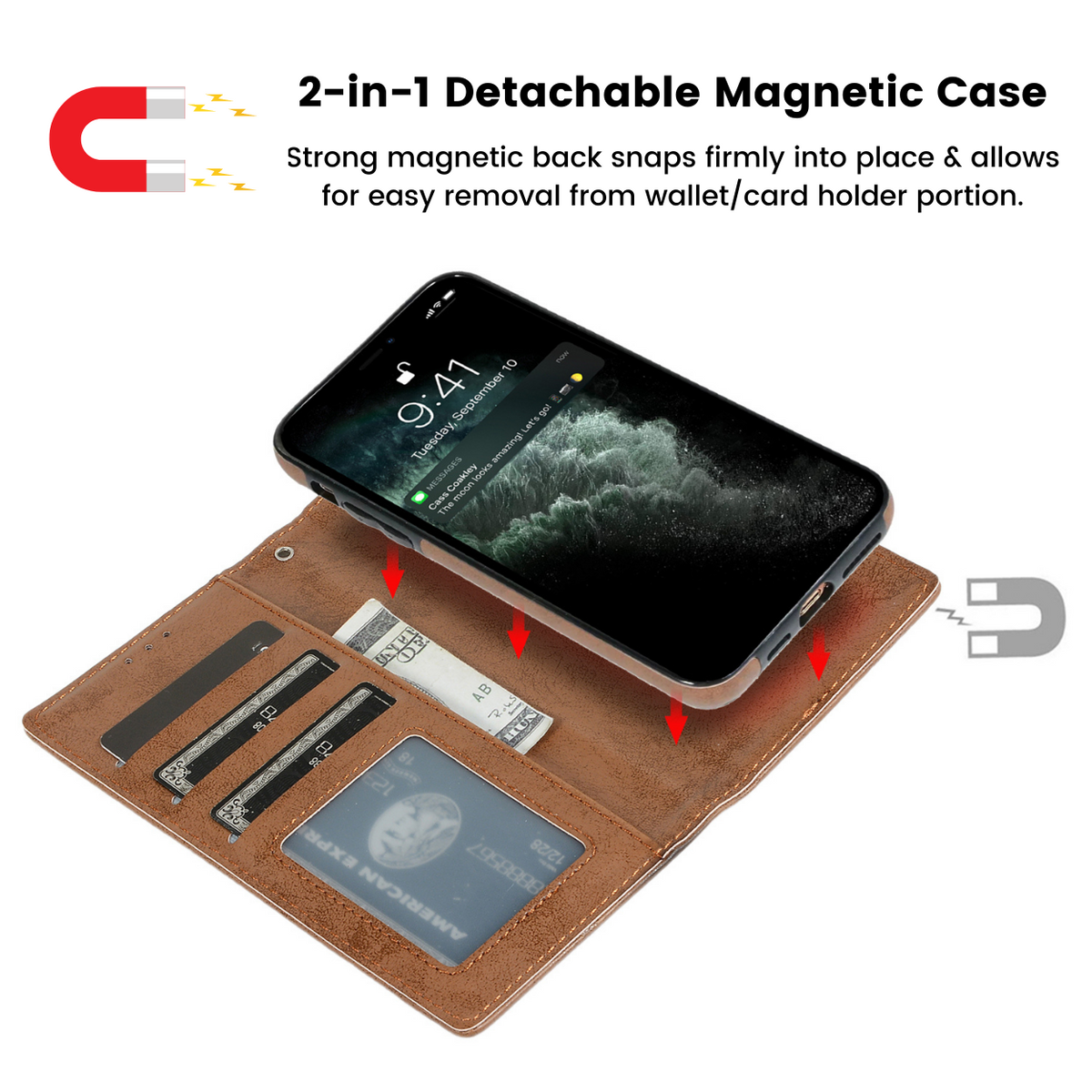 Iphone 12 Leather Case Magnetic Card Holder  Iphone X Mobile Phone Case  Wallet - 2 1 - Aliexpress